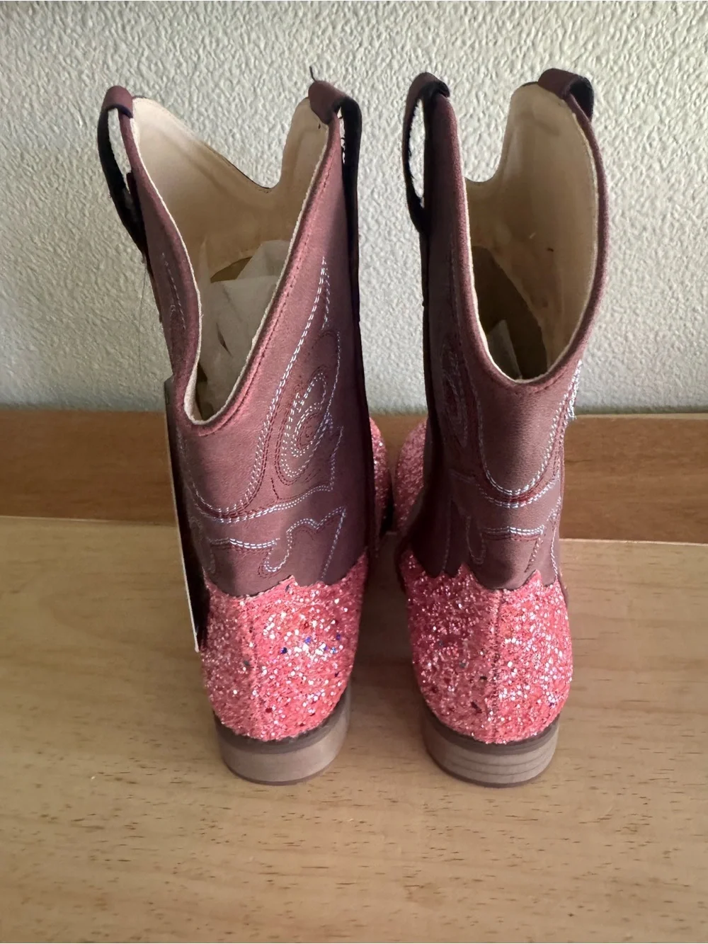 RLW Girls Pink Glitter Western Cowboy Boots Size 7